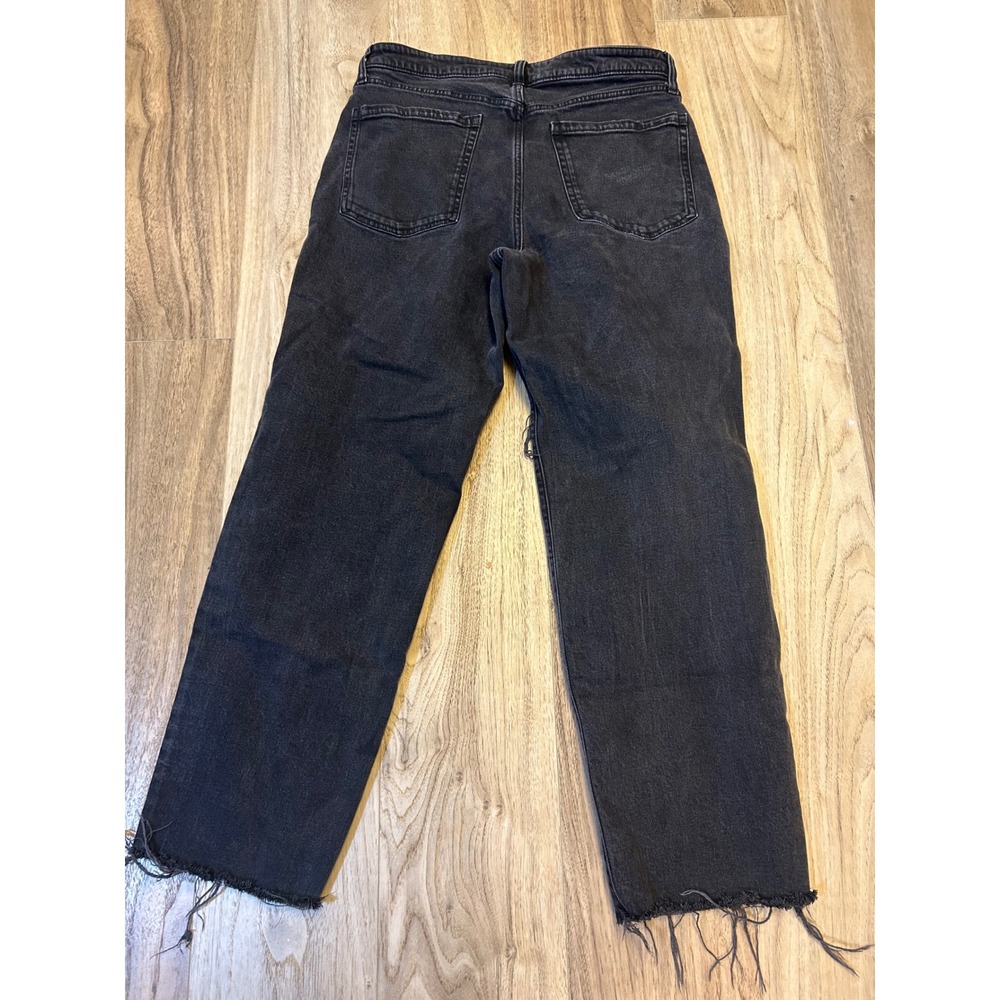Old Navy‎ OG Loose High Rise Distressed Straight Leg Jeans Black Size 14 Raw Hem